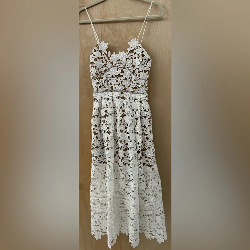 Roselani White Cotton Lace Midi Dress - Intricate Overlay - Size Small (Est.) - Picture 4 of 14